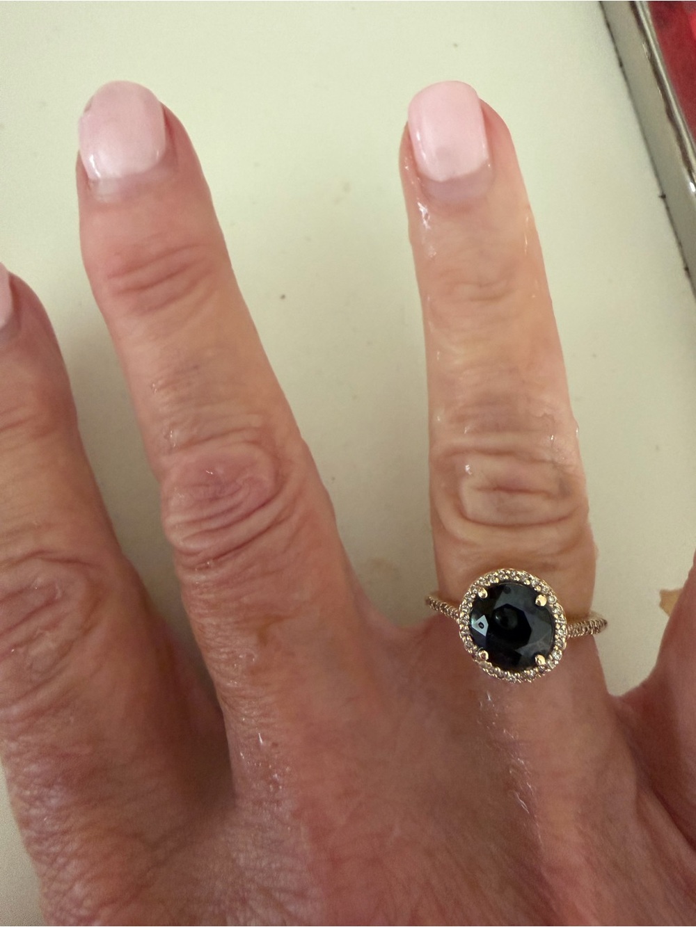 Effy Gold Ring with Black Center and Pavé Halo